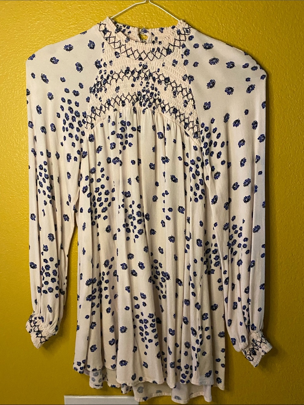 Free People Pink Top with Blue Floral Print